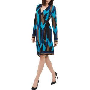 NWT INC Concepts Women's Size Large Blue Gold Long Sleeve Wrap Sweater Dress